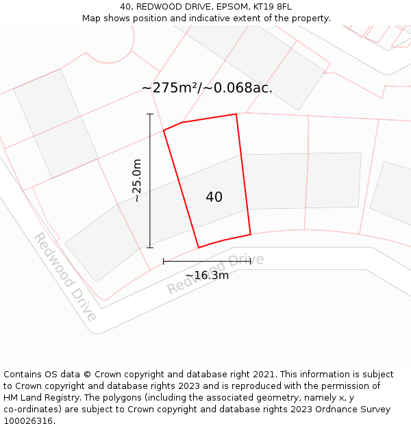 40, REDWOOD DRIVE, EPSOM, KT19 8FL: Plot and title map