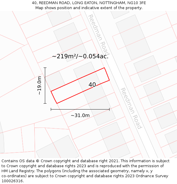 40, REEDMAN ROAD, LONG EATON, NOTTINGHAM, NG10 3FE: Plot and title map