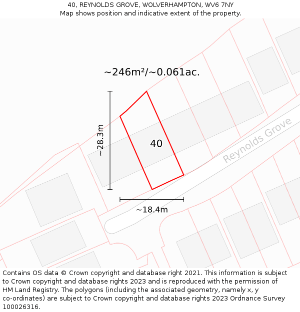 40, REYNOLDS GROVE, WOLVERHAMPTON, WV6 7NY: Plot and title map