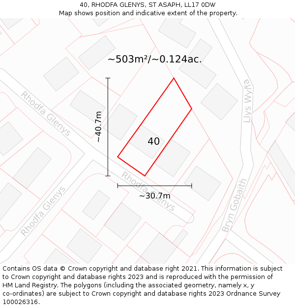 40, RHODFA GLENYS, ST ASAPH, LL17 0DW: Plot and title map