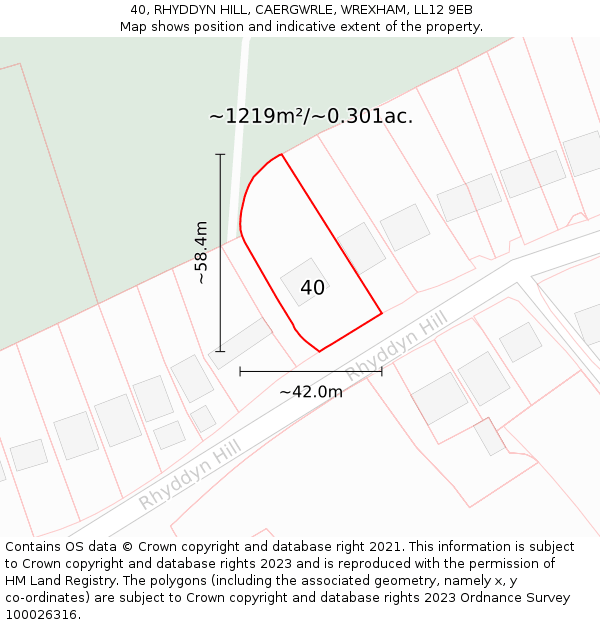 40, RHYDDYN HILL, CAERGWRLE, WREXHAM, LL12 9EB: Plot and title map