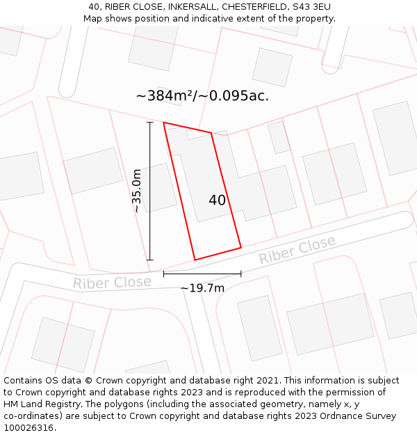 40, RIBER CLOSE, INKERSALL, CHESTERFIELD, S43 3EU: Plot and title map