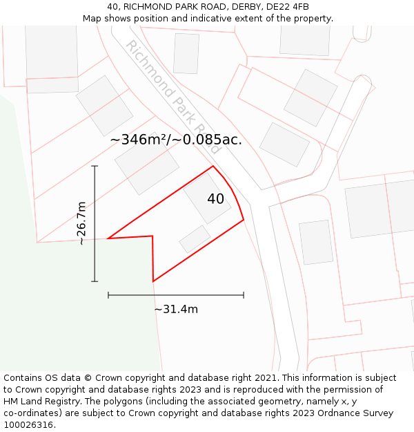 40, RICHMOND PARK ROAD, DERBY, DE22 4FB: Plot and title map