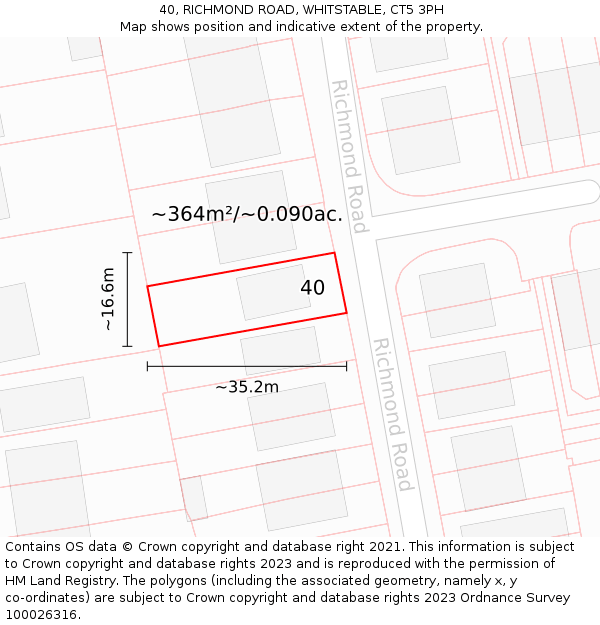 40, RICHMOND ROAD, WHITSTABLE, CT5 3PH: Plot and title map