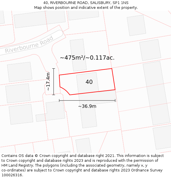 40, RIVERBOURNE ROAD, SALISBURY, SP1 1NS: Plot and title map
