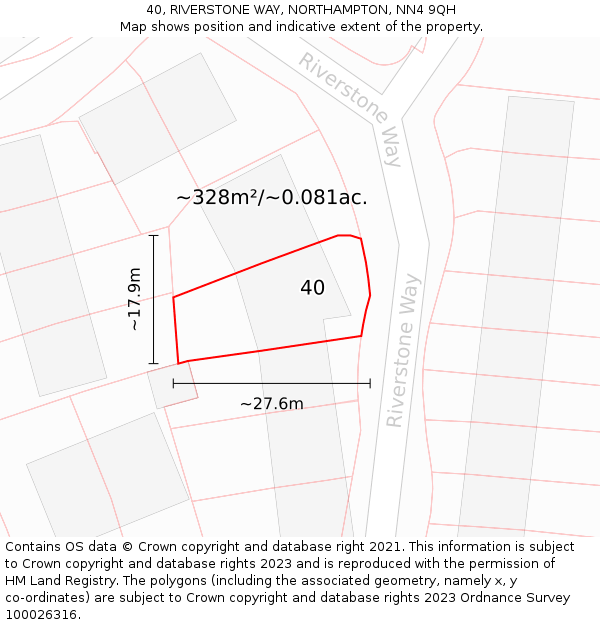 40, RIVERSTONE WAY, NORTHAMPTON, NN4 9QH: Plot and title map