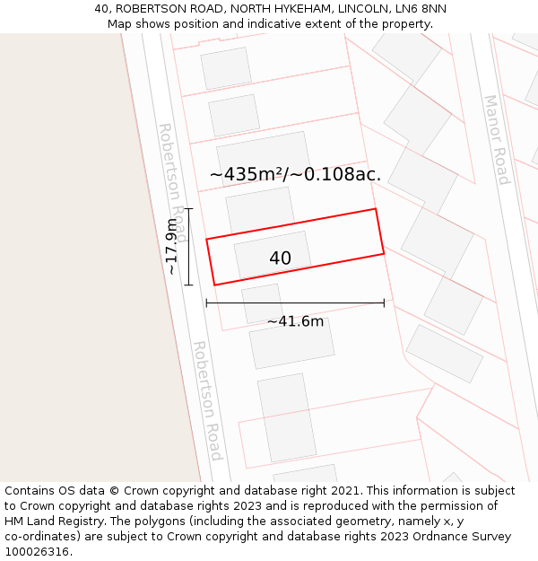 40, ROBERTSON ROAD, NORTH HYKEHAM, LINCOLN, LN6 8NN: Plot and title map