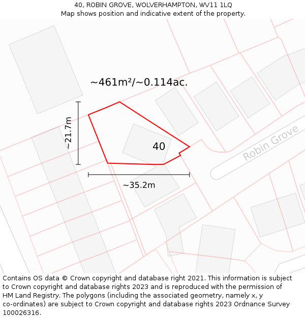 40, ROBIN GROVE, WOLVERHAMPTON, WV11 1LQ: Plot and title map