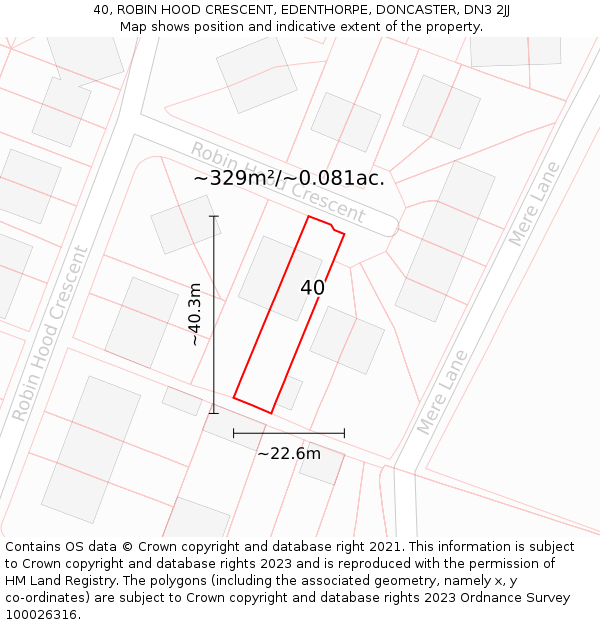 40, ROBIN HOOD CRESCENT, EDENTHORPE, DONCASTER, DN3 2JJ: Plot and title map