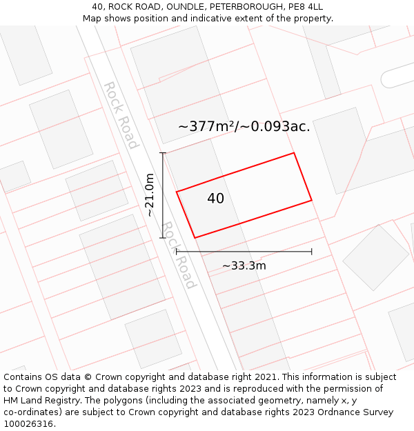 40, ROCK ROAD, OUNDLE, PETERBOROUGH, PE8 4LL: Plot and title map