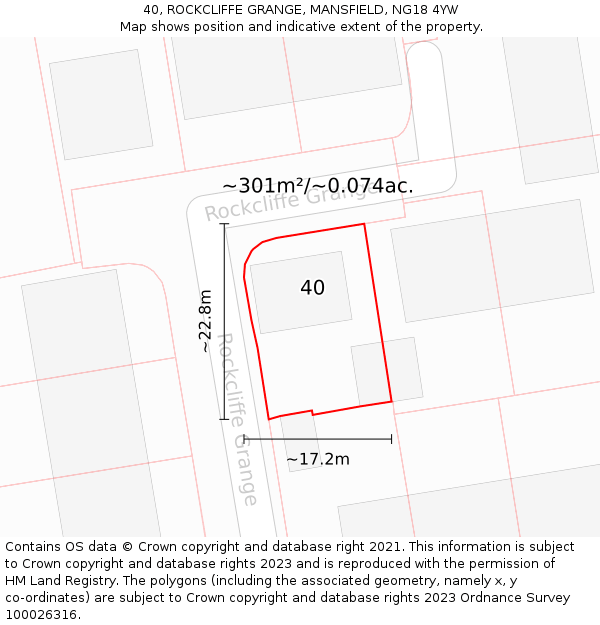 40, ROCKCLIFFE GRANGE, MANSFIELD, NG18 4YW: Plot and title map