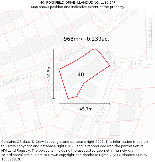 40, ROCKFIELD DRIVE, LLANDUDNO, LL30 1PF: Plot and title map