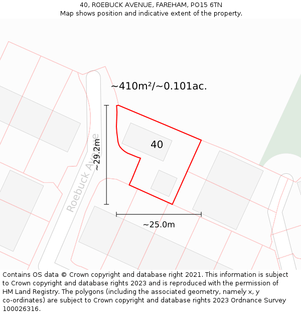 40, ROEBUCK AVENUE, FAREHAM, PO15 6TN: Plot and title map