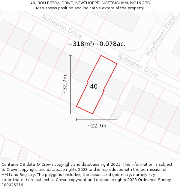 40, ROLLESTON DRIVE, NEWTHORPE, NOTTINGHAM, NG16 2BD: Plot and title map