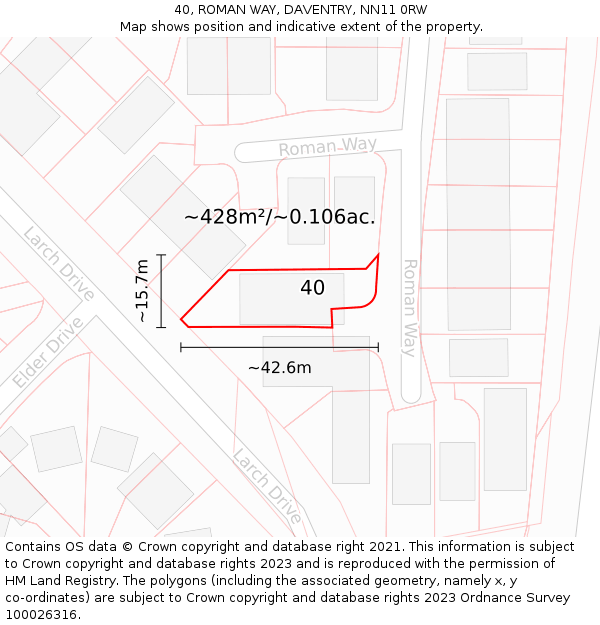 40, ROMAN WAY, DAVENTRY, NN11 0RW: Plot and title map