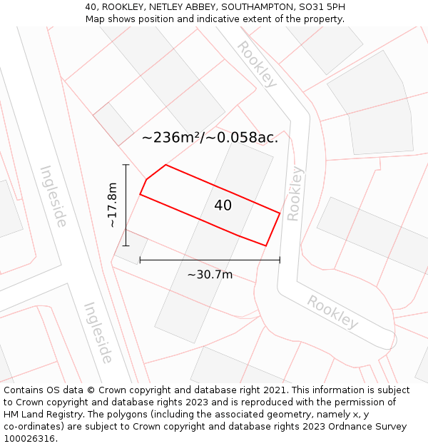 40, ROOKLEY, NETLEY ABBEY, SOUTHAMPTON, SO31 5PH: Plot and title map