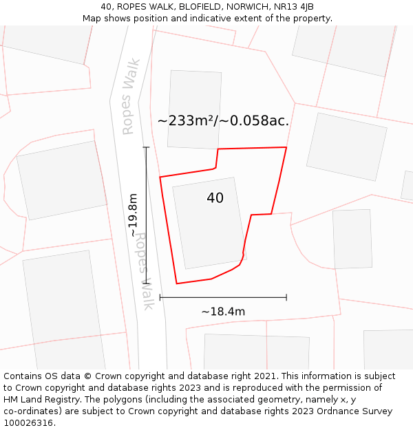 40, ROPES WALK, BLOFIELD, NORWICH, NR13 4JB: Plot and title map