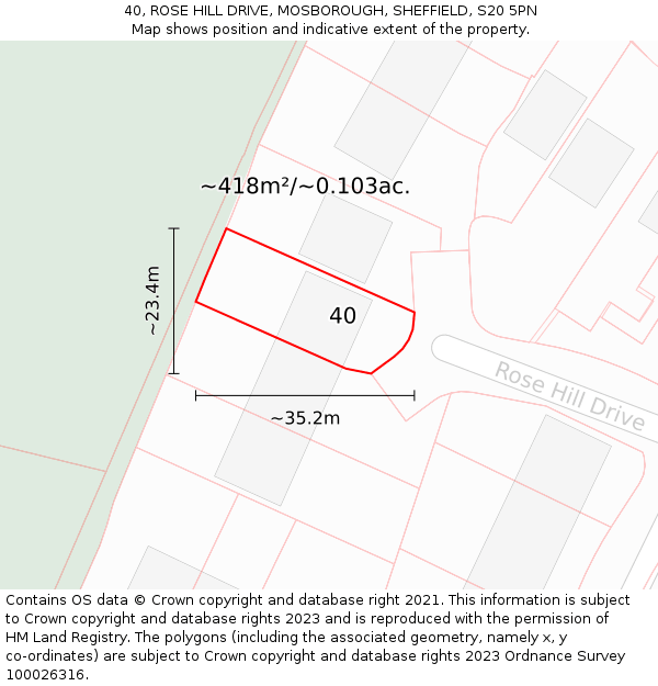 40, ROSE HILL DRIVE, MOSBOROUGH, SHEFFIELD, S20 5PN: Plot and title map