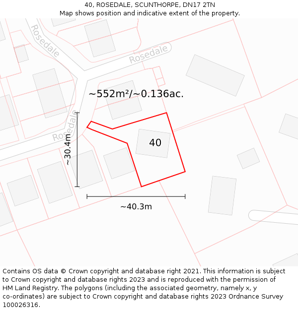 40, ROSEDALE, SCUNTHORPE, DN17 2TN: Plot and title map