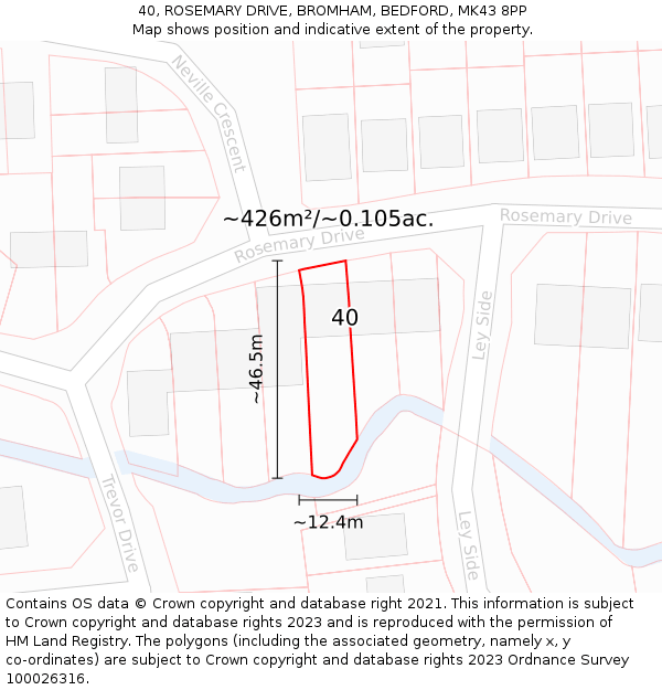 40, ROSEMARY DRIVE, BROMHAM, BEDFORD, MK43 8PP: Plot and title map