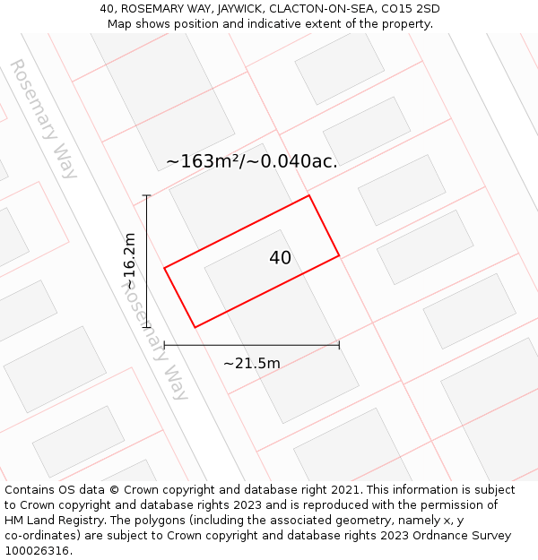 40, ROSEMARY WAY, JAYWICK, CLACTON-ON-SEA, CO15 2SD: Plot and title map