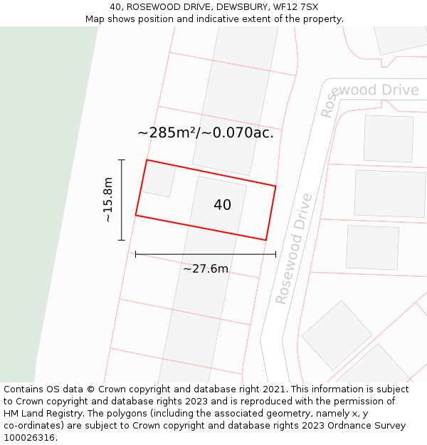 40, ROSEWOOD DRIVE, DEWSBURY, WF12 7SX: Plot and title map