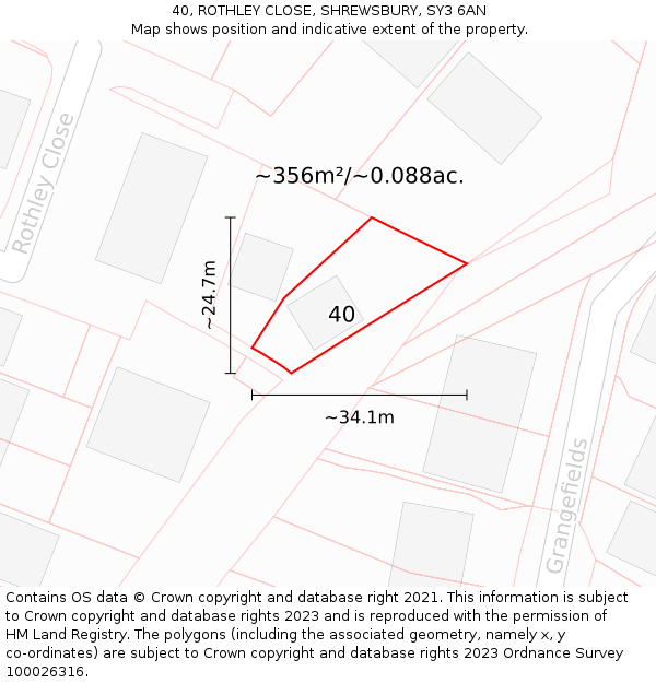 40, ROTHLEY CLOSE, SHREWSBURY, SY3 6AN: Plot and title map