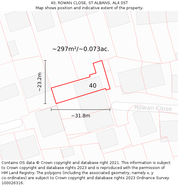 40, ROWAN CLOSE, ST ALBANS, AL4 0ST: Plot and title map