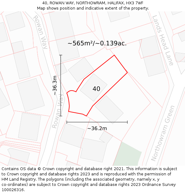 40, ROWAN WAY, NORTHOWRAM, HALIFAX, HX3 7WF: Plot and title map