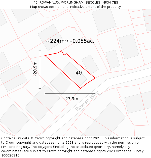 40, ROWAN WAY, WORLINGHAM, BECCLES, NR34 7ES: Plot and title map