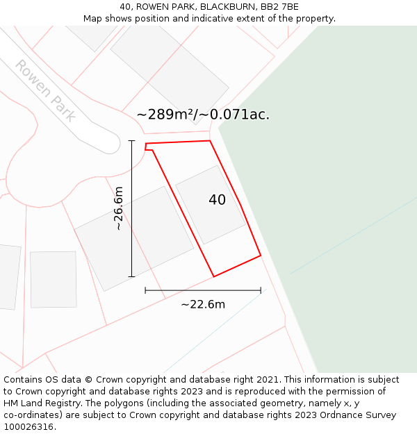 40, ROWEN PARK, BLACKBURN, BB2 7BE: Plot and title map