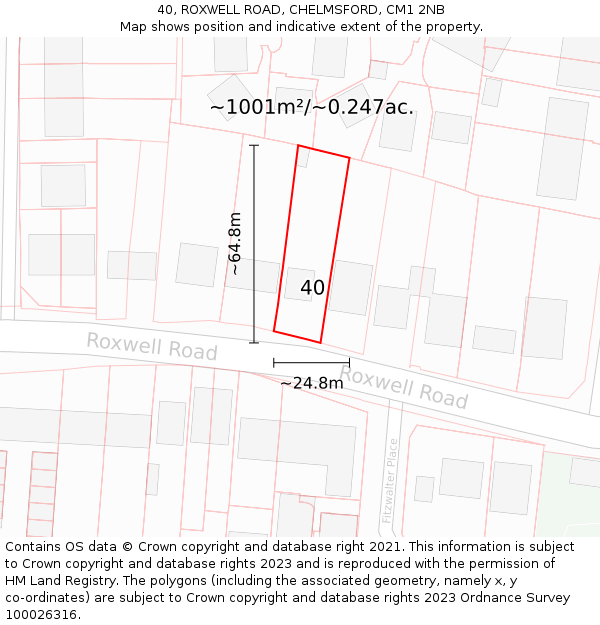 40, ROXWELL ROAD, CHELMSFORD, CM1 2NB: Plot and title map
