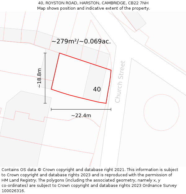 40, ROYSTON ROAD, HARSTON, CAMBRIDGE, CB22 7NH: Plot and title map
