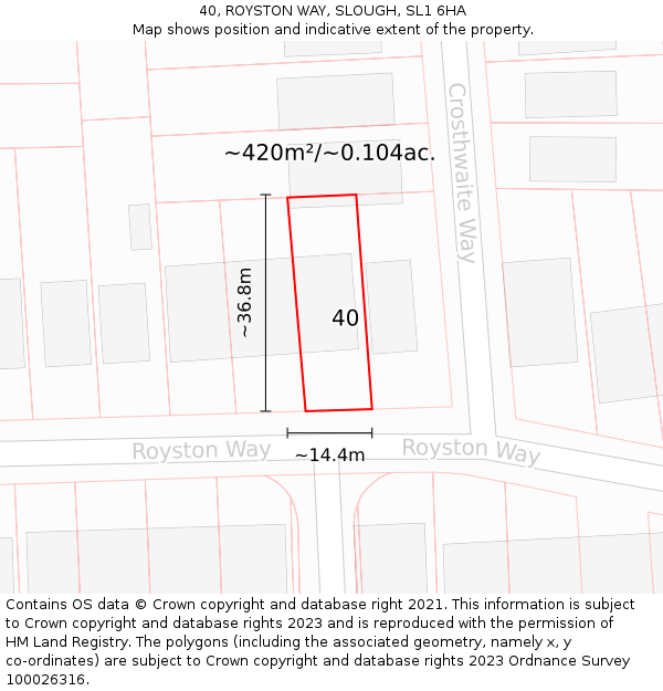 40, ROYSTON WAY, SLOUGH, SL1 6HA: Plot and title map