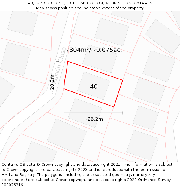 40, RUSKIN CLOSE, HIGH HARRINGTON, WORKINGTON, CA14 4LS: Plot and title map