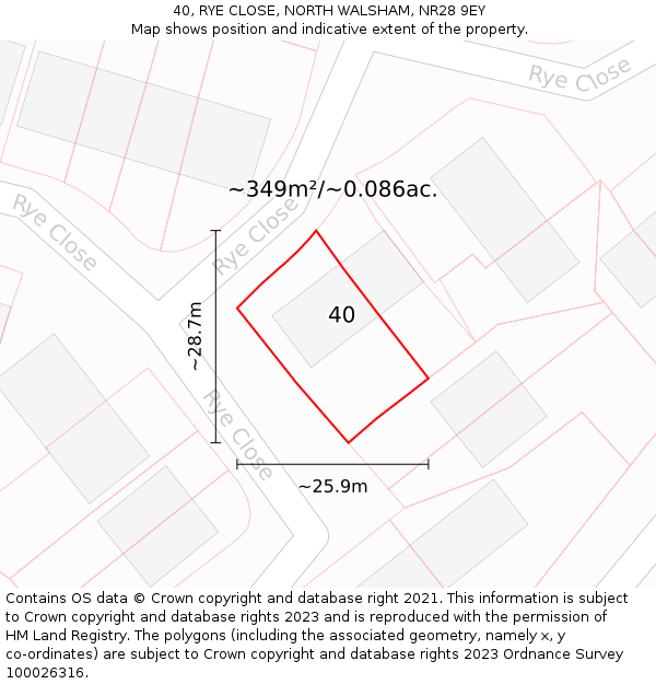 40, RYE CLOSE, NORTH WALSHAM, NR28 9EY: Plot and title map