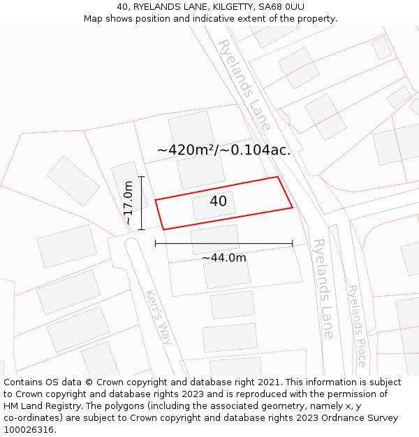 40, RYELANDS LANE, KILGETTY, SA68 0UU: Plot and title map