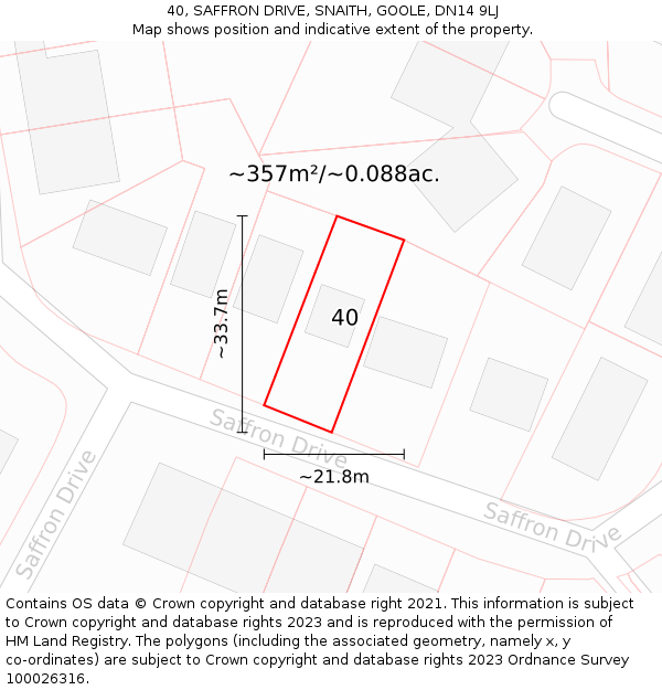 40, SAFFRON DRIVE, SNAITH, GOOLE, DN14 9LJ: Plot and title map