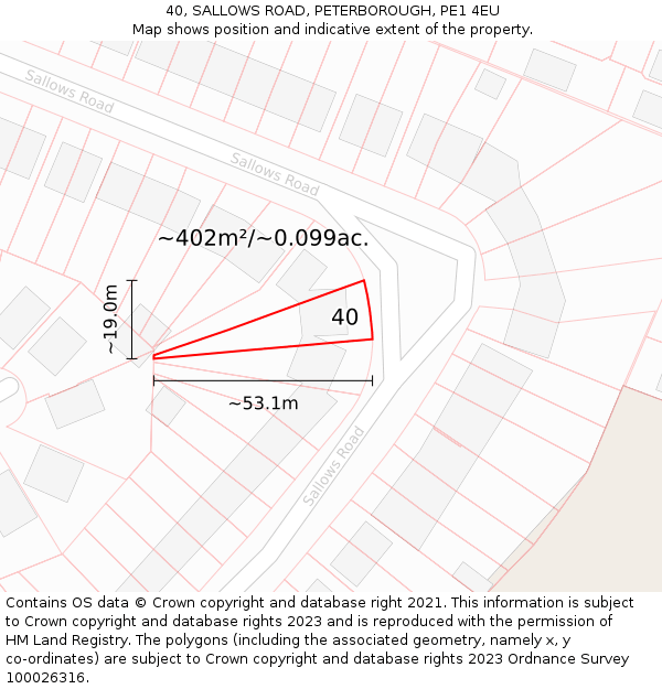 40, SALLOWS ROAD, PETERBOROUGH, PE1 4EU: Plot and title map