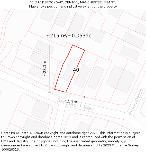 40, SANDBROOK WAY, DENTON, MANCHESTER, M34 3TU: Plot and title map