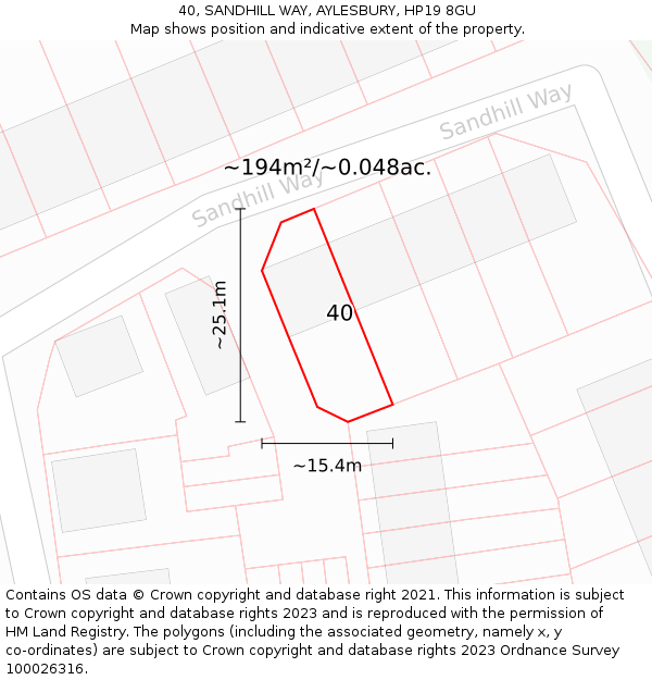 40, SANDHILL WAY, AYLESBURY, HP19 8GU: Plot and title map