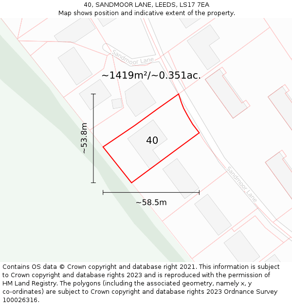 40, SANDMOOR LANE, LEEDS, LS17 7EA: Plot and title map