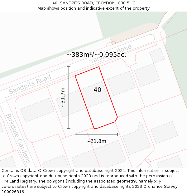 40, SANDPITS ROAD, CROYDON, CR0 5HG: Plot and title map