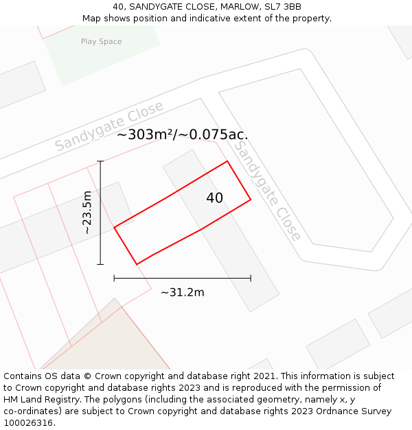 40, SANDYGATE CLOSE, MARLOW, SL7 3BB: Plot and title map