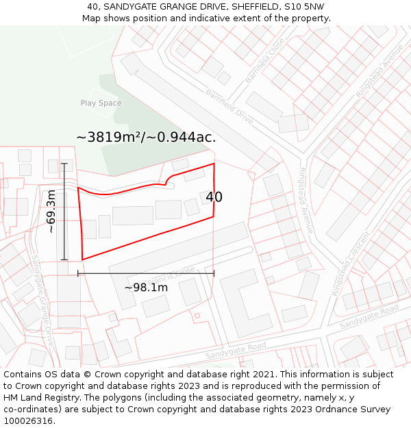 40, SANDYGATE GRANGE DRIVE, SHEFFIELD, S10 5NW: Plot and title map