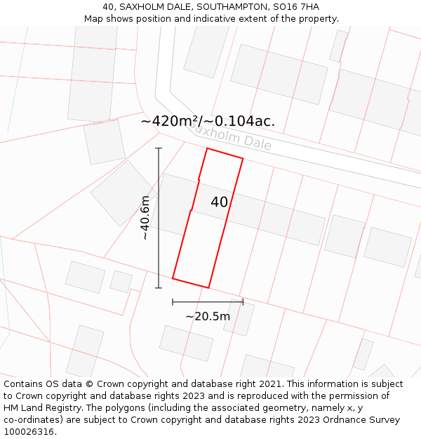 40, SAXHOLM DALE, SOUTHAMPTON, SO16 7HA: Plot and title map