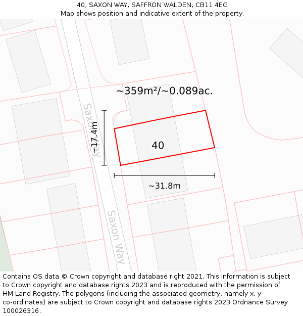 40, SAXON WAY, SAFFRON WALDEN, CB11 4EG: Plot and title map