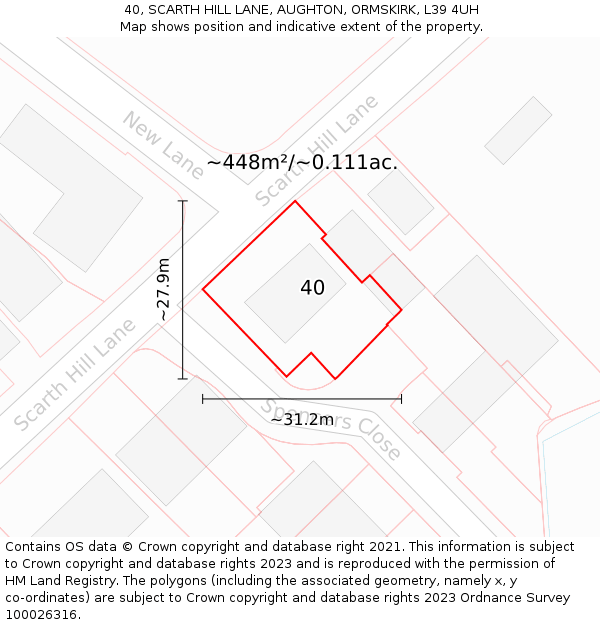40, SCARTH HILL LANE, AUGHTON, ORMSKIRK, L39 4UH: Plot and title map