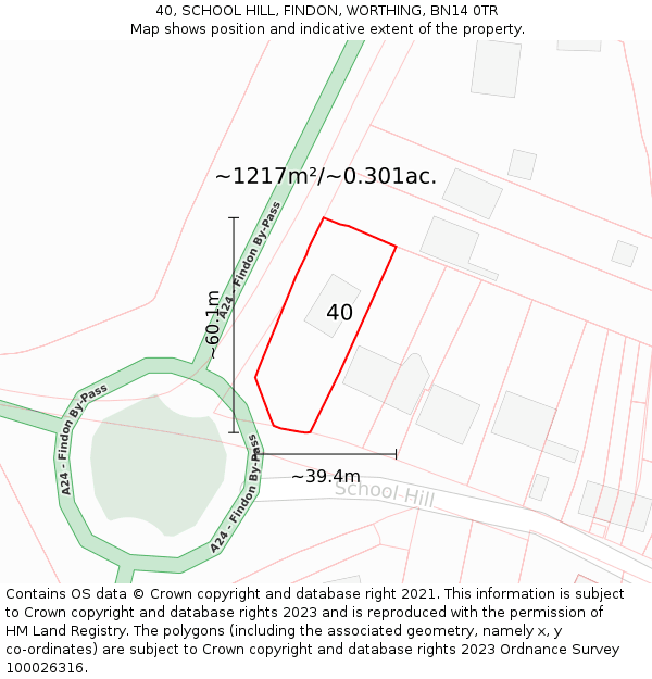 40, SCHOOL HILL, FINDON, WORTHING, BN14 0TR: Plot and title map