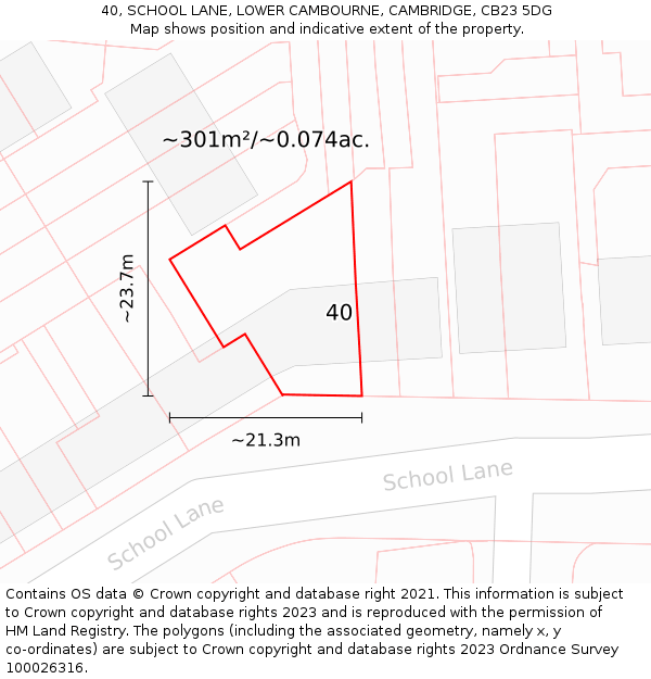 40, SCHOOL LANE, LOWER CAMBOURNE, CAMBRIDGE, CB23 5DG: Plot and title map